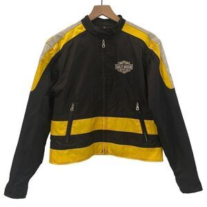 Vintage Harley-Davidson Embroidered Reflective Black and Yellow Nylon Jacket Siz